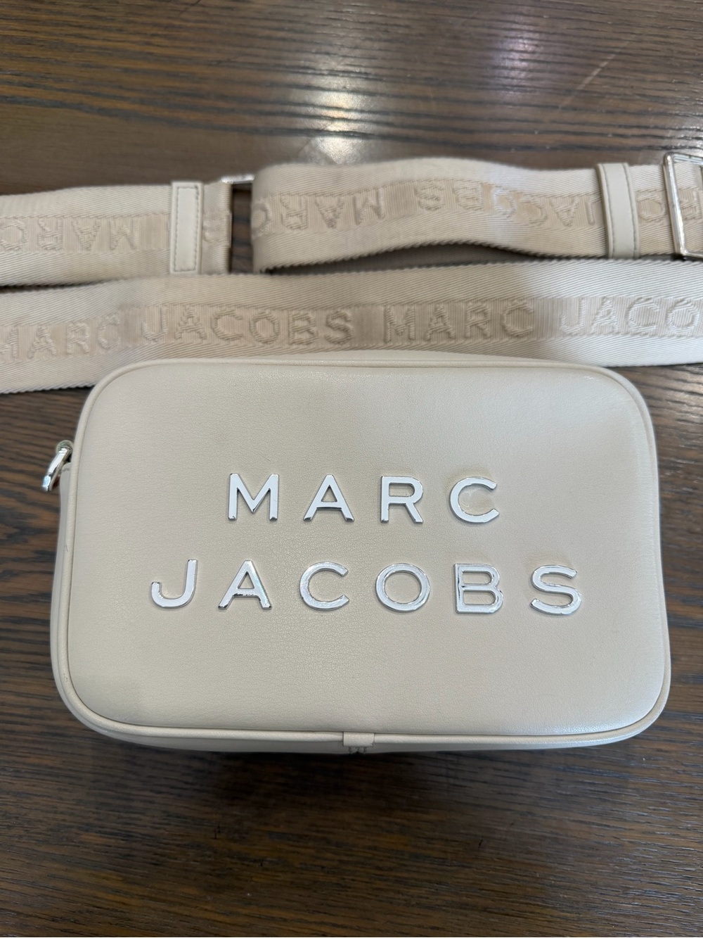 Marc Jacobs Light Cream Leather Crossbody Camera Bag with Branded Strap